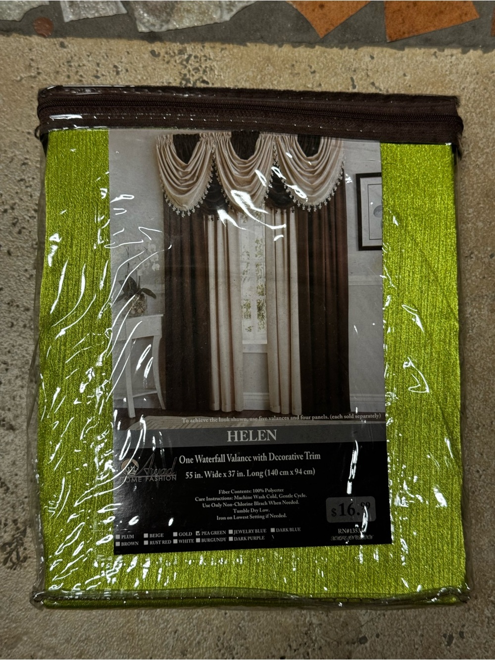 Helena Lime Green Textured Waterfall Valance with Decorative Trim